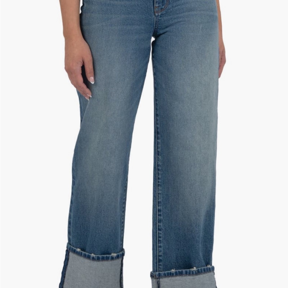 Kut from the Kloth Sienna Indigo 12P High Waist Wide Leg, Cuffed Jeans